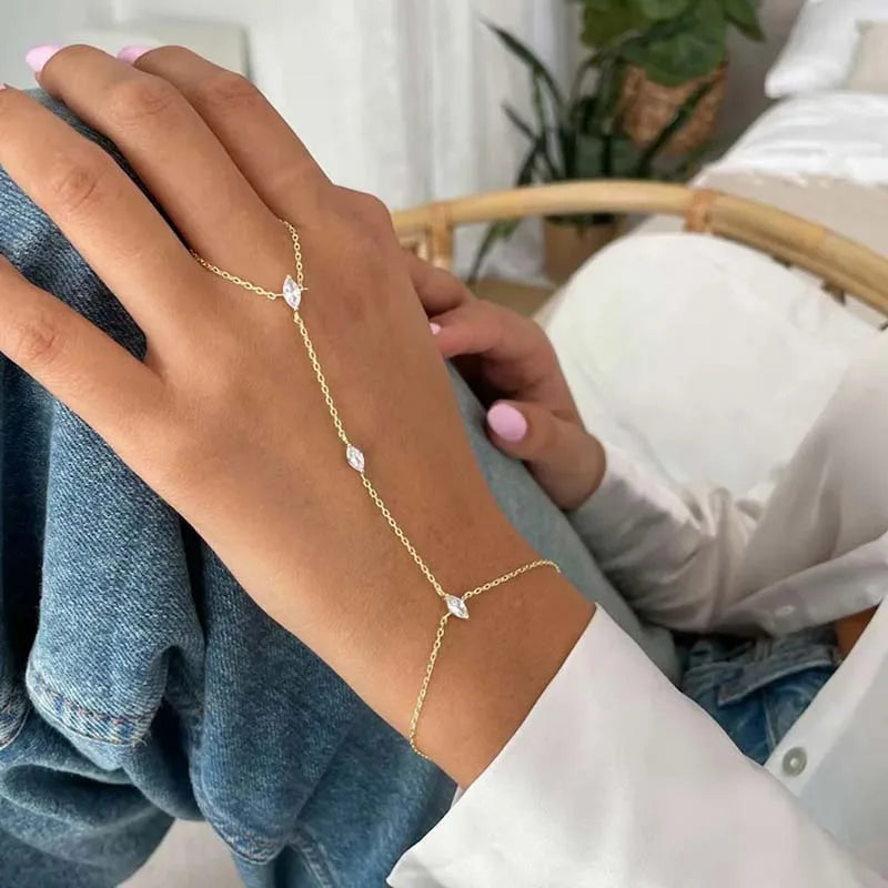 Bohemia Shiny Rhombus Crystal Bracelet for Women Simple Thin Chain Finger Bracelet Jewelry Accessories Gift 2025 New