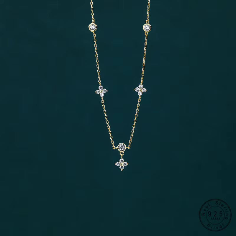 925 Sterling Silver Inlaid Zircon Flower Necklace for Women Exquisite Sweet Wedding Jewelry Accessories Gifts