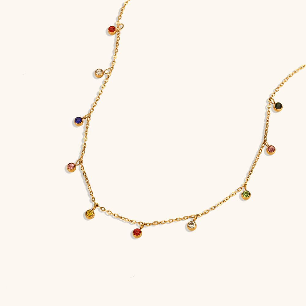 Collana Color Oro Con Cristalli Colorati Gioiello Regalo Donna Catenina Acciaio