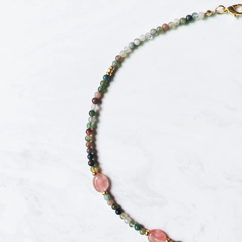 Creative Design Natural Stone Necklace Short Necklace Retro Ethnic Pink Green Black Red Natural Stone Pendant Women Jewelry