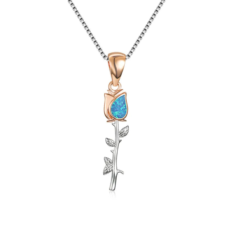 Fashion Big Water Drop White Opal Pendant Necklace for Women Luxury Rose Gold Color Crystal Flower Necklace Jewelry Dropshipping