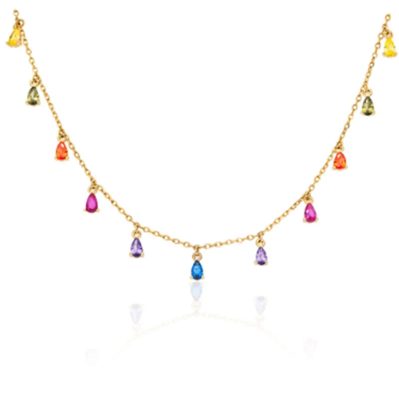 925 Sterling Silver Collar Luxury Bling Rainbow Zircon Pendant Necklace for Woman Birthday Valentine'S Day Party Gift Collares