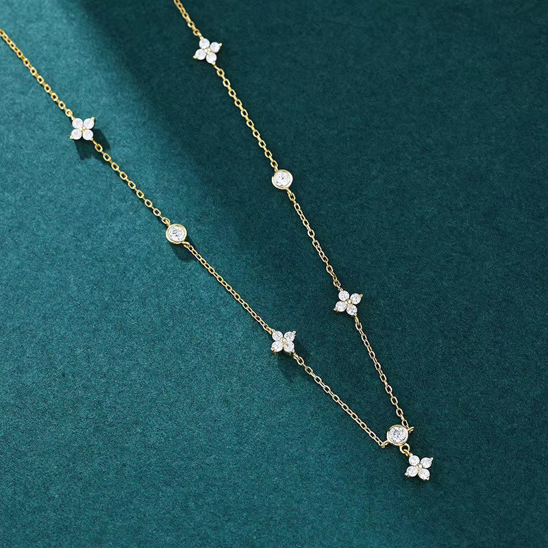 925 Sterling Silver Inlaid Zircon Flower Necklace for Women Exquisite Sweet Wedding Jewelry Accessories Gifts