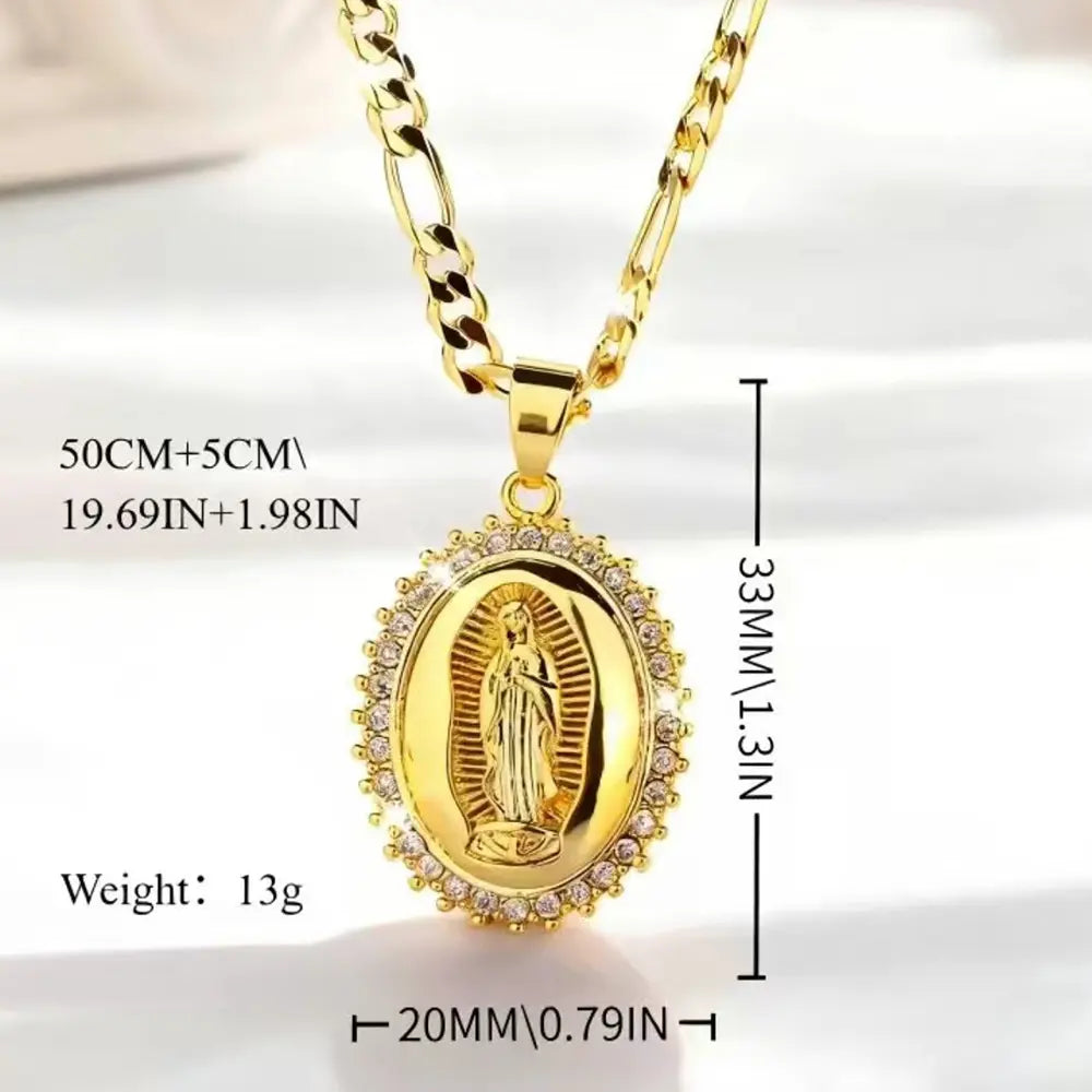 14K Gold Plated Virgin Mary Necklace - Virgen De Guadalupe Mother Mary Our Lady of Guadalupe Pendant Amulet for Women Jewelry Gift 22 Inches