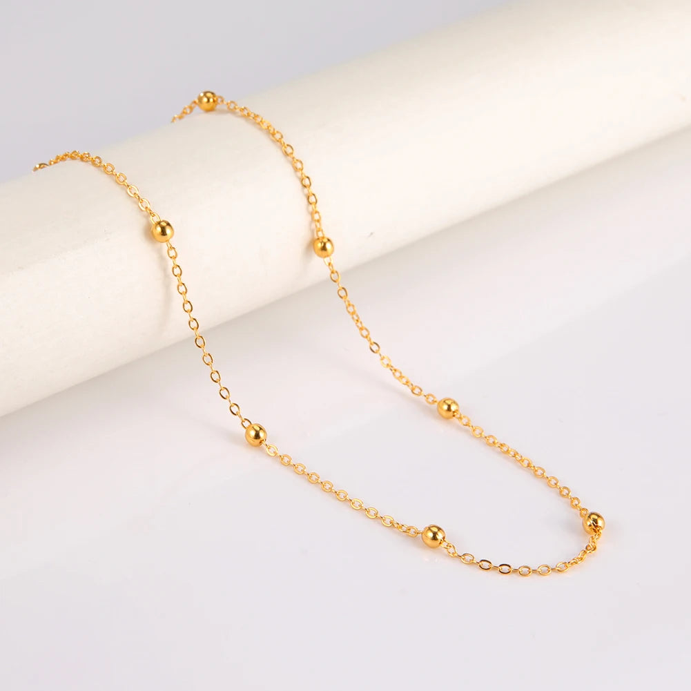 Gold Silver Simple Beads Chain Choker Women'S Fashion Necklaces Collier Collar for Girls