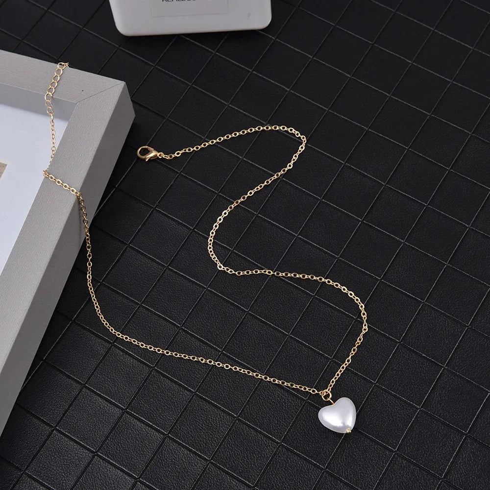 2024 New Fashion Kpop Pearl Choker Necklace Cute Double Layer Chain Pendant for Women Jewelry Girl Gift