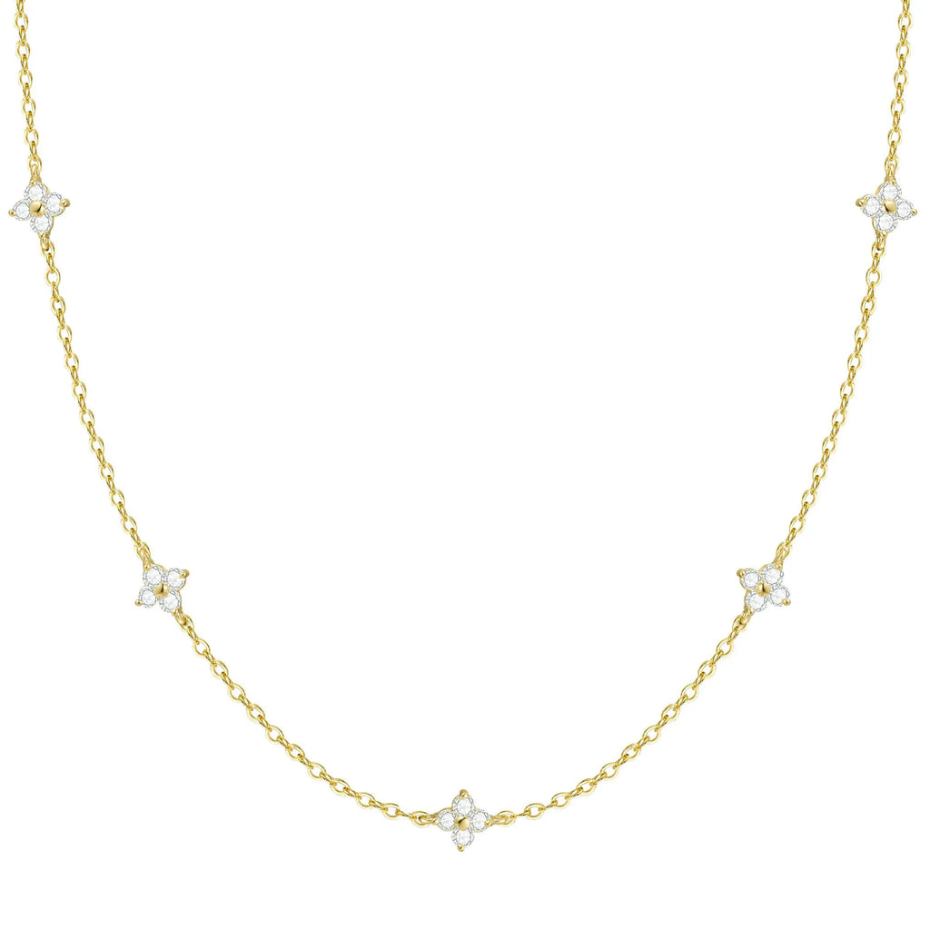 Dainty Flower Necklace, 14K Gold-Plated Flower Collarbone Chain, Ladies' Cute Simulated Diamond Necklace, Fashion Jewelry Gift, Jewelry Necklace for Teen Girls Gift, Mother’S Day Gift