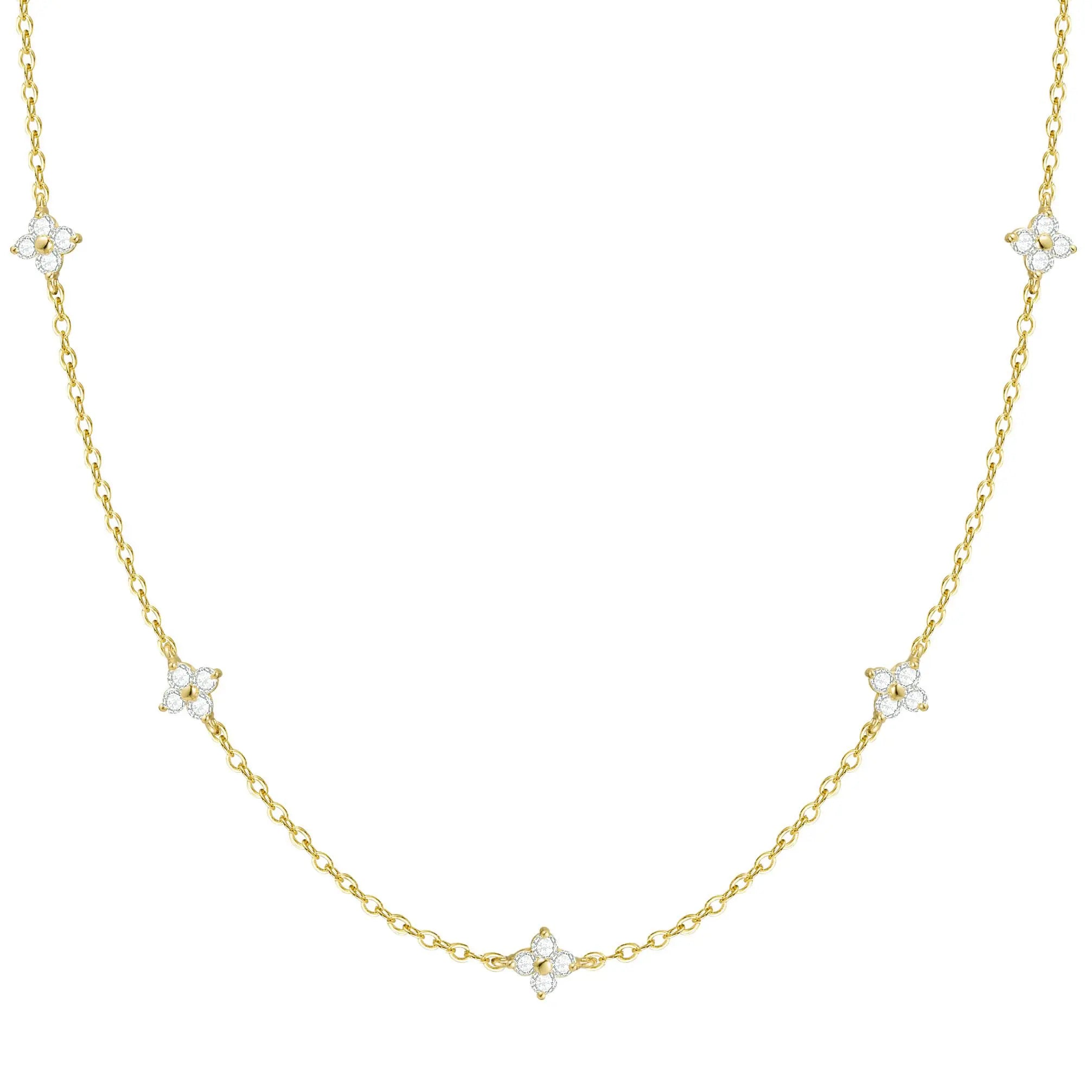Dainty Flower Necklace, 14K Gold-Plated Flower Collarbone Chain, Ladies' Cute Simulated Diamond Necklace, Fashion Jewelry Gift, Jewelry Necklace for Teen Girls Gift, Mother’S Day Gift