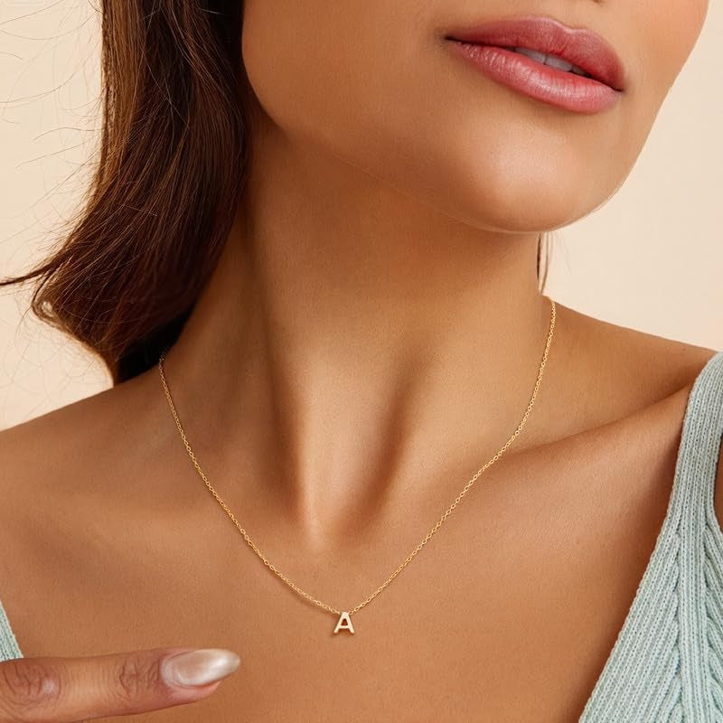 Collana Con Iniziale Donna Oro - 14K Placcato Oro Iniziale A-Z Collana Con Lettera, Personalizzato Gioielli Donna Regalo per Lei Ragazza Fidanzata Mamma Amica Compleanno