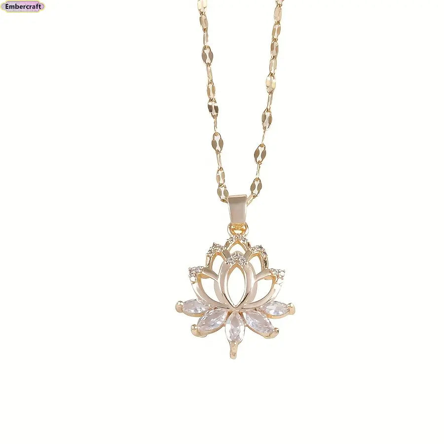 Women'S Gold Lotus Pendant Necklace, Cubic Zirconia Flower Charm Jewelry, Minimalist Dainty Accessories for Women, Spiritual Gift for Her, Daily Wear or Special Occasions, Gold Necklace Women,Summervibes
