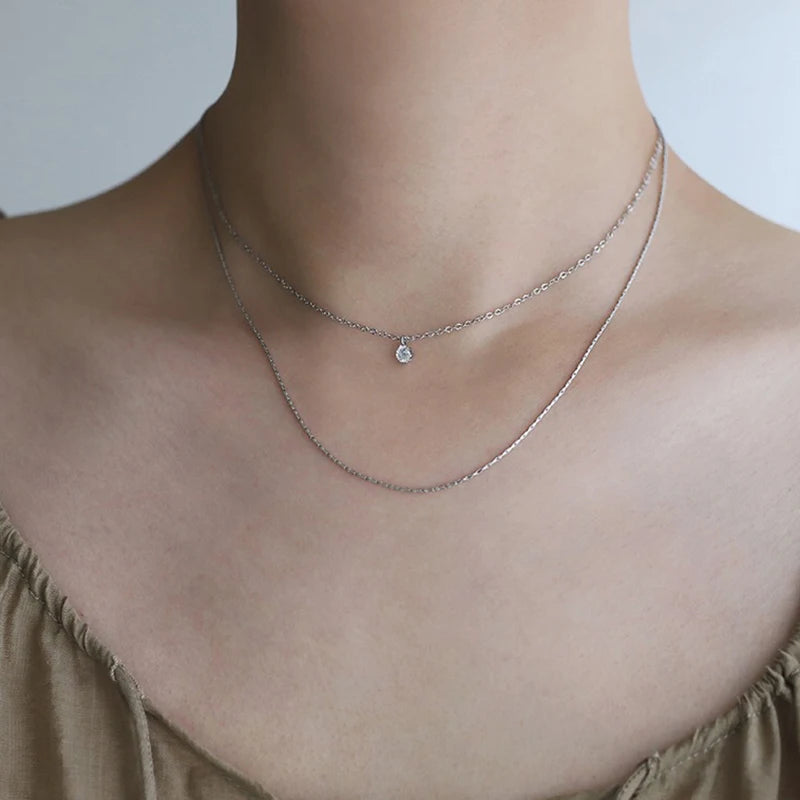 Minimalist Stainless Steel Layering Flash Chain Necklaces for Women Stylish round Pendant Necklaces Waterproof Jewelry Gift