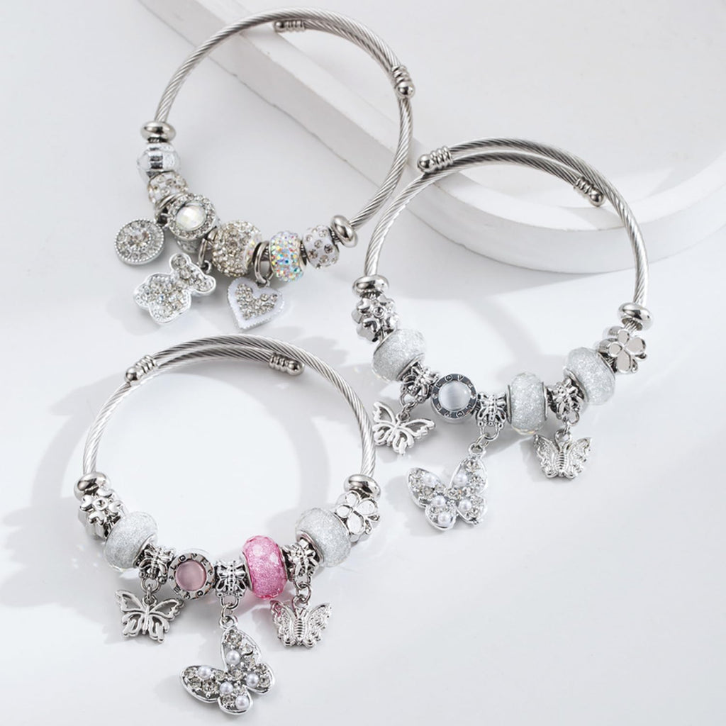Bracciale Regolabile Ragazza in Acciaio Inossidabile Con Ciondoli Cuore E Orsetto, Braccialetto Donna Acciaio Con Perline Di Cristallo, Gioielli Charms E Bracciale Amico, Regalo Elegante per Ragazze