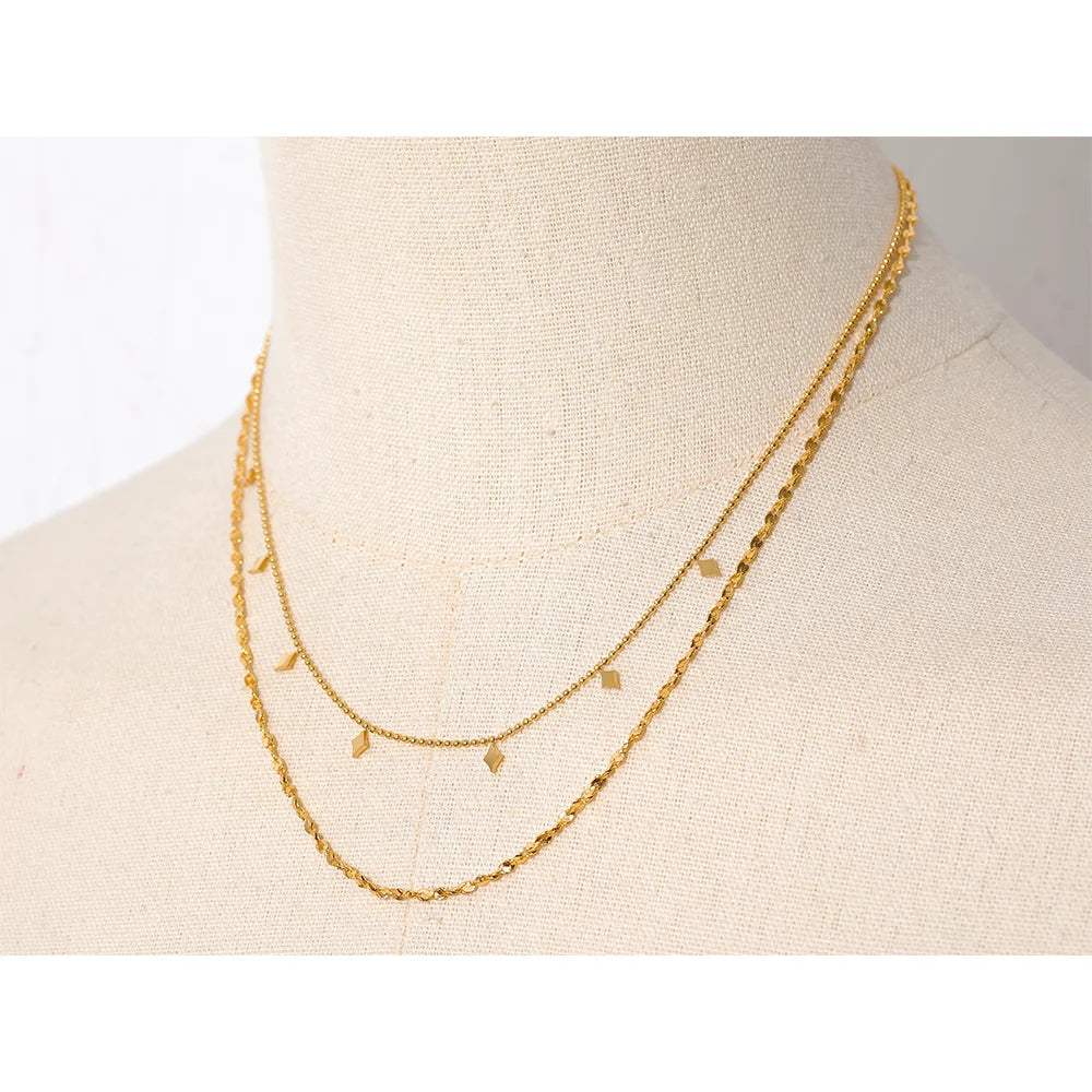 Stylish Layered Chain Stainless Steel Necklace 18K Gold Plated Texture Waterproof Trendy Korean Thin Chain Jewelry Women