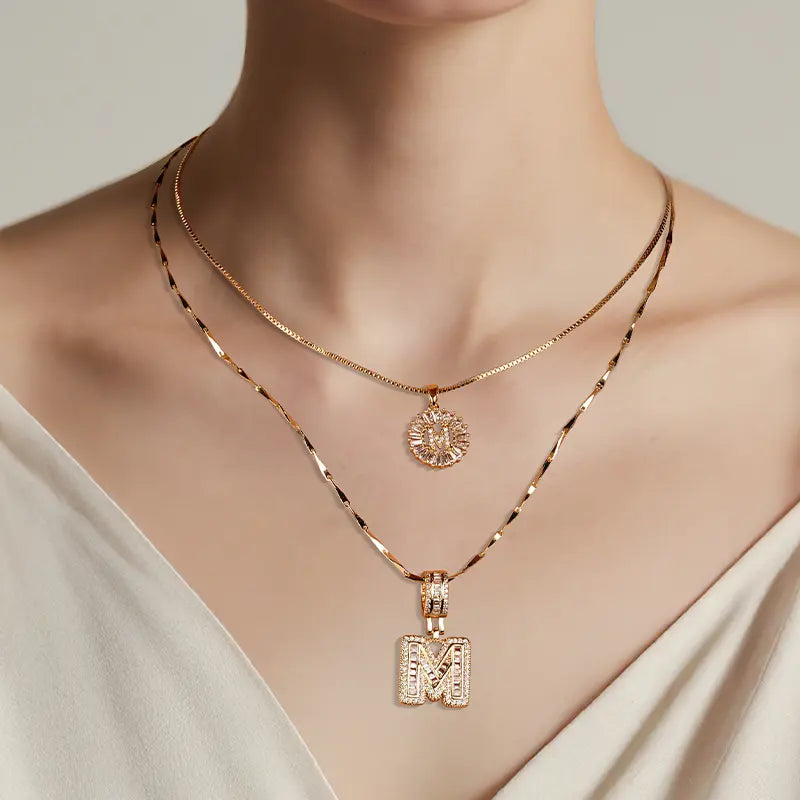 MINDEKA 2 Pack Initial Necklaces Letter Pendant Necklaces 14K Gold Plated Alphabet Necklaces with Adjustable 17''-19'' Chain for Women Mother’S Day Gift