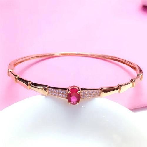 585 Purple Gold Plated 14K Rose Gold Inlaid Crystal Ruby Bracelet for Women Charm Light Luxury Wedding Party Fashion Jewelry
