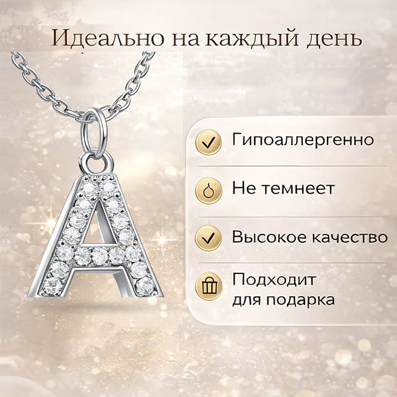 Customized Name with Initial Necklace for Women Mom, Charms Pave Letter Pendant, Stainless Steel Chain Link Adjustable