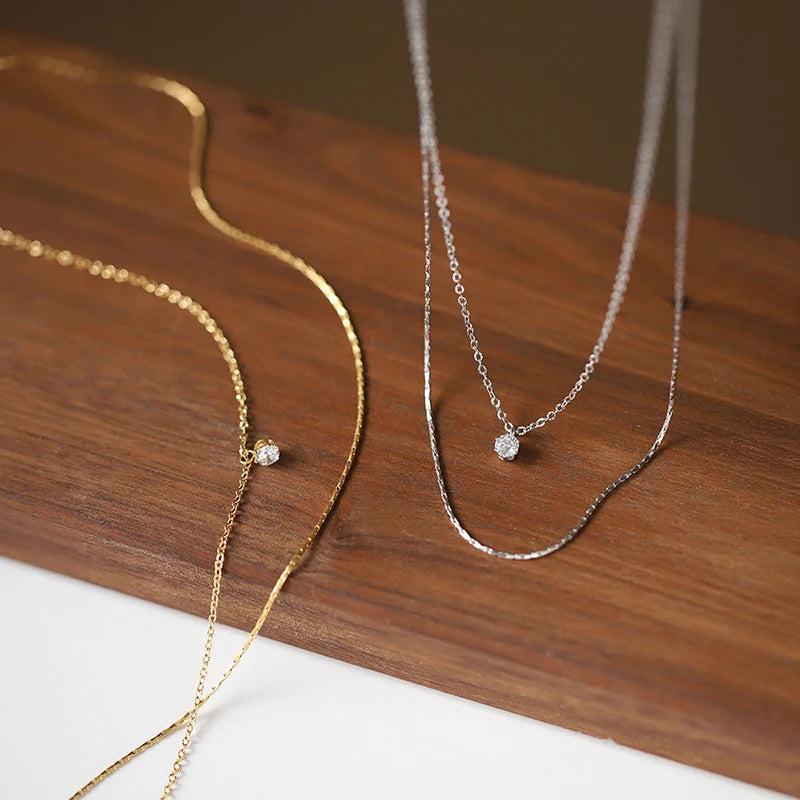 Minimalist Stainless Steel Layering Flash Chain Necklaces for Women Stylish round Pendant Necklaces Waterproof Jewelry Gift