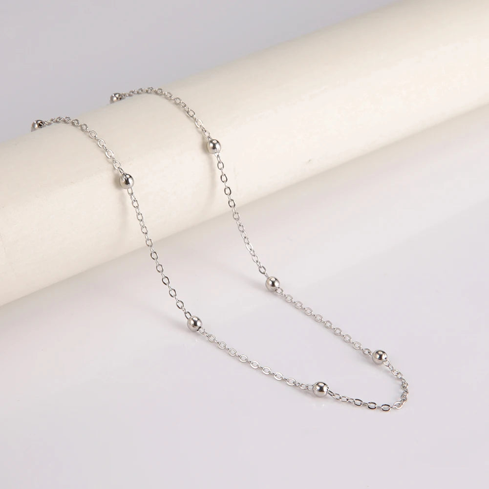 Gold Silver Simple Beads Chain Choker Women'S Fashion Necklaces Collier Collar for Girls