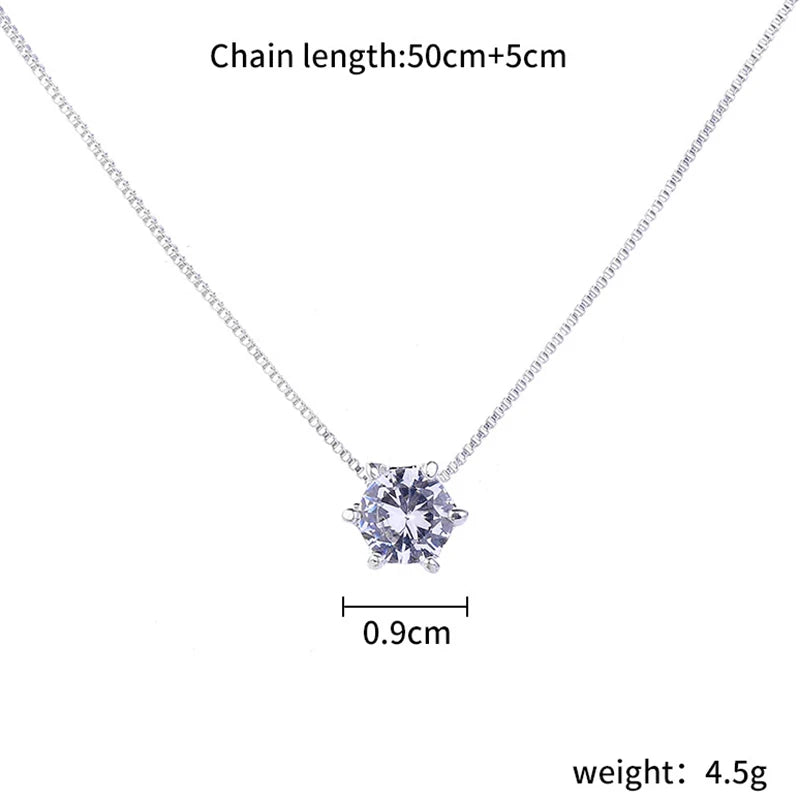 Simple Trendy Crystal Zircon Rhinestone Pendant Necklace for Women Charm White Gold Color Clavicle Chain Necklack Weddingjewelry