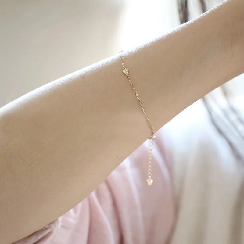 925 Sterling Silver 14K Gold Plated Bracelet INS Zircon Disc Light Luxury Bracelet for Women Jewelry