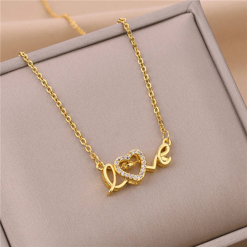 New in Light Luxury Zircon Crystal Stainless Steel Necklaces for Women Korean Fashion Sweet Sexy Female Clavicle Chain Jewelry