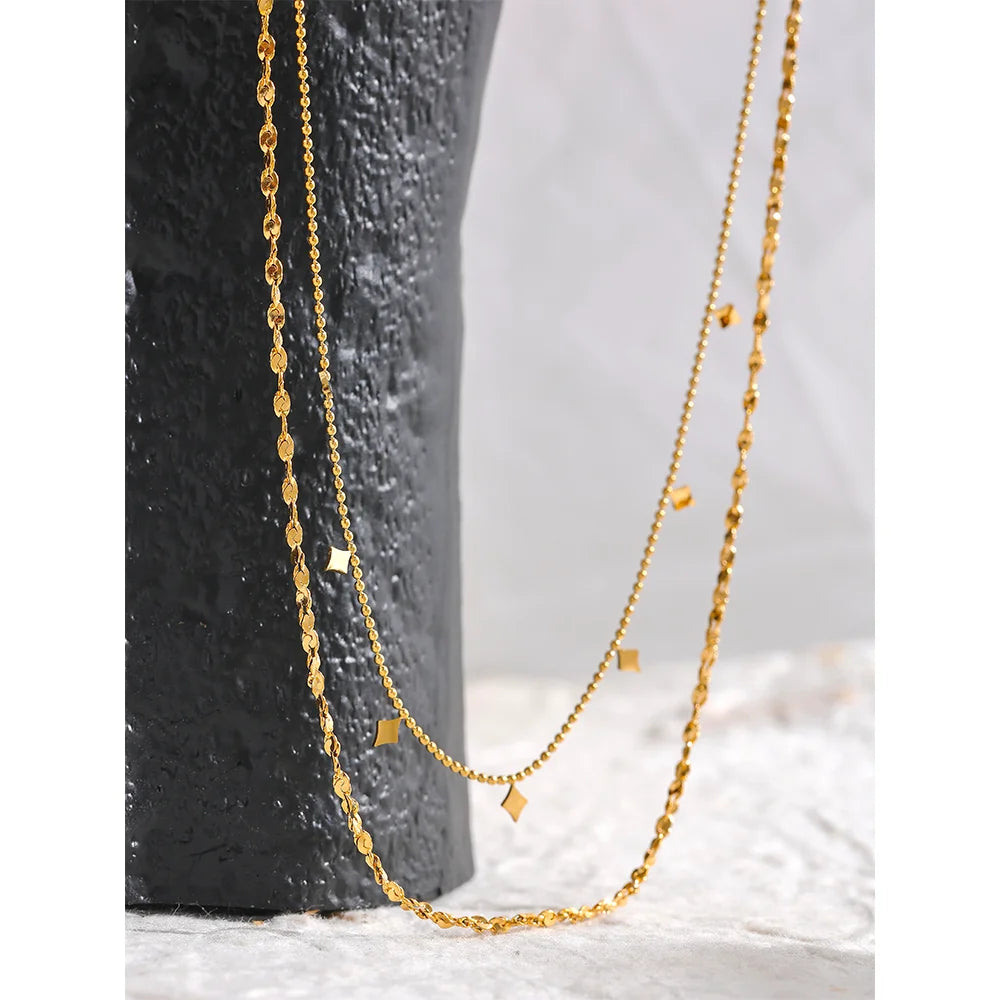 Stylish Layered Chain Stainless Steel Necklace 18K Gold Plated Texture Waterproof Trendy Korean Thin Chain Jewelry Women