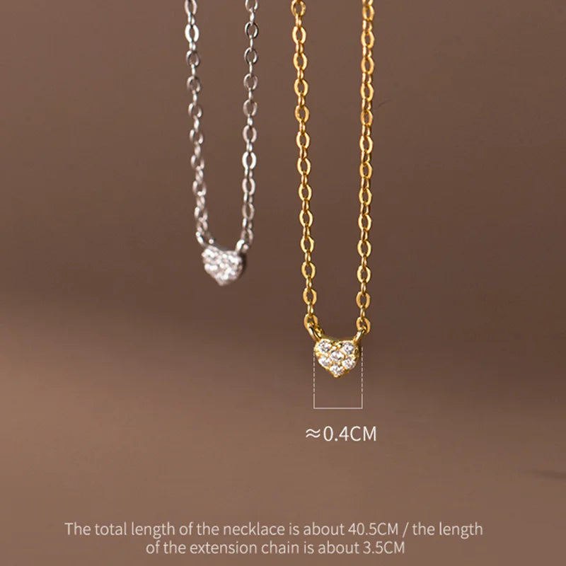 925 Sterling Silver Mini Love Heart Zircon Small Pendant Charm Necklace for Women Teen Clavicle Simple Party Jewelry Gift