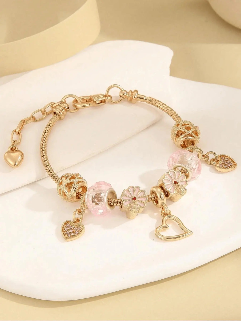 Cute Bow & Heart & Flower Design Charm Bracelet, Rhinestone Decorated Bracelet for Women & Girls, Trendy All-Match & Exquisite Jewelry for Birthday Gift, Rhinestone Decorated Bangle