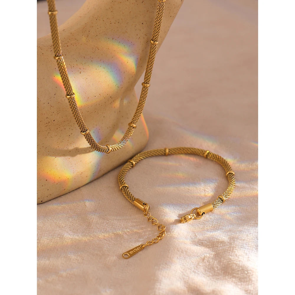 Stainless Steel Chain Jewelry Set Statement Golden Metal 18 K PVD Plated Necklace Bracelet Set Waterproof Bijoux Femme