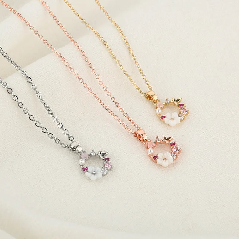 925 Sterling Silver Cute Flower Statement Pendant Necklace for Women Girls Valentines Day Gift Fashion Jewelry