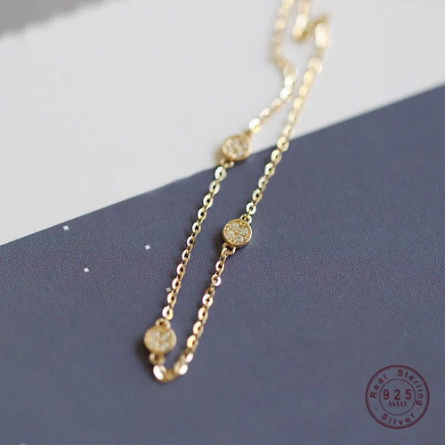 925 Sterling Silver 14K Gold Plated Bracelet INS Zircon Disc Light Luxury Bracelet for Women Jewelry