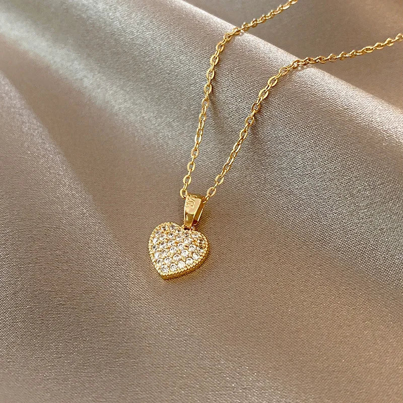 High Quality Stainless Steel Necklace for Women Gold Color Heart Shape Pendant Necklace Party Holiday Chain Jewelry