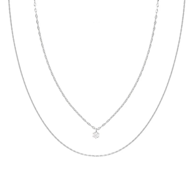Minimalist Stainless Steel Layering Flash Chain Necklaces for Women Stylish round Pendant Necklaces Waterproof Jewelry Gift