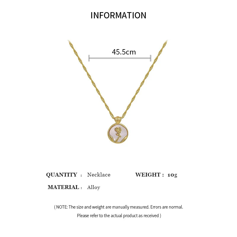 Simple Irregular round Pendant Necklace Women'S Fashion Golden Coin Rose Flower Necklace Sexy Neck Chain Party Jewelry K-