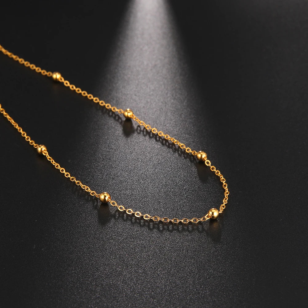 Gold Silver Simple Beads Chain Choker Women'S Fashion Necklaces Collier Collar for Girls