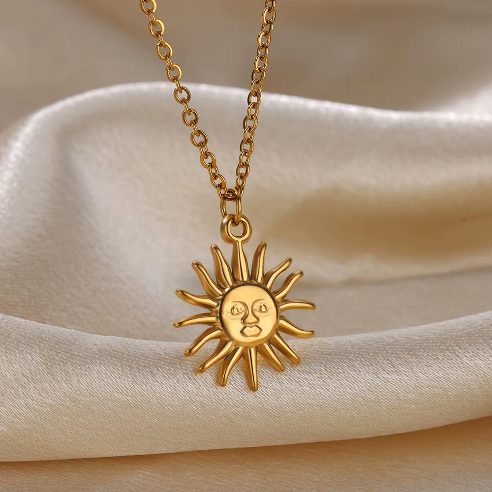 Stainless Steel Cross Star Moon Pendant Multilayer Chain Choker Necklace for Women Trendy Wedding Party Jewerly Accessories