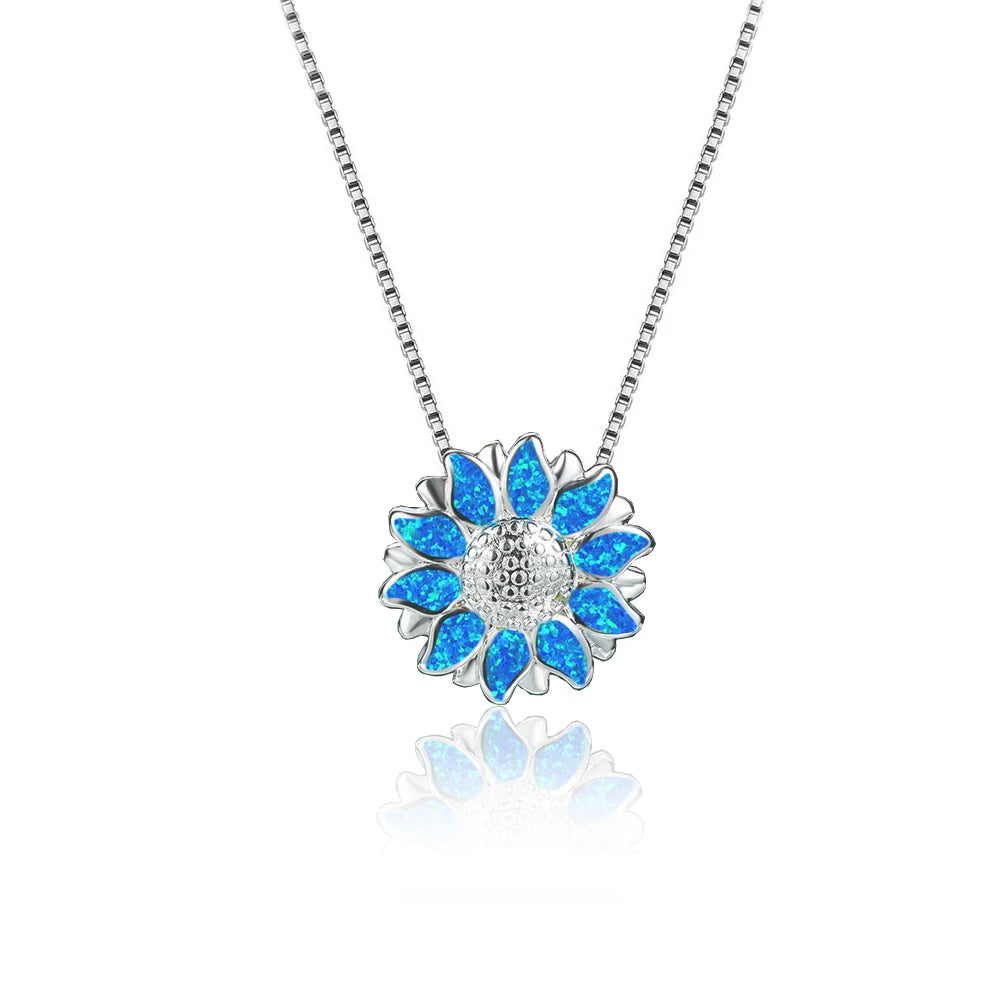 Fashion Big Water Drop White Opal Pendant Necklace for Women Luxury Rose Gold Color Crystal Flower Necklace Jewelry Dropshipping