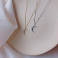 925 Sterling Silver Pavé Crystal Moon Pendant 14K Gold Plating Clavicle Chain Necklace Women Simple Temperament Wedding Jewelry