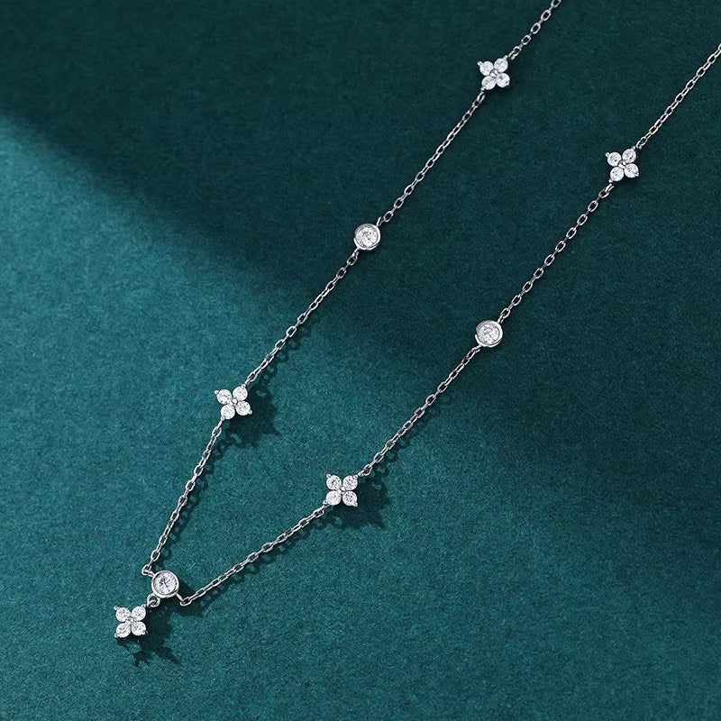 925 Sterling Silver Inlaid Zircon Flower Necklace for Women Exquisite Sweet Wedding Jewelry Accessories Gifts