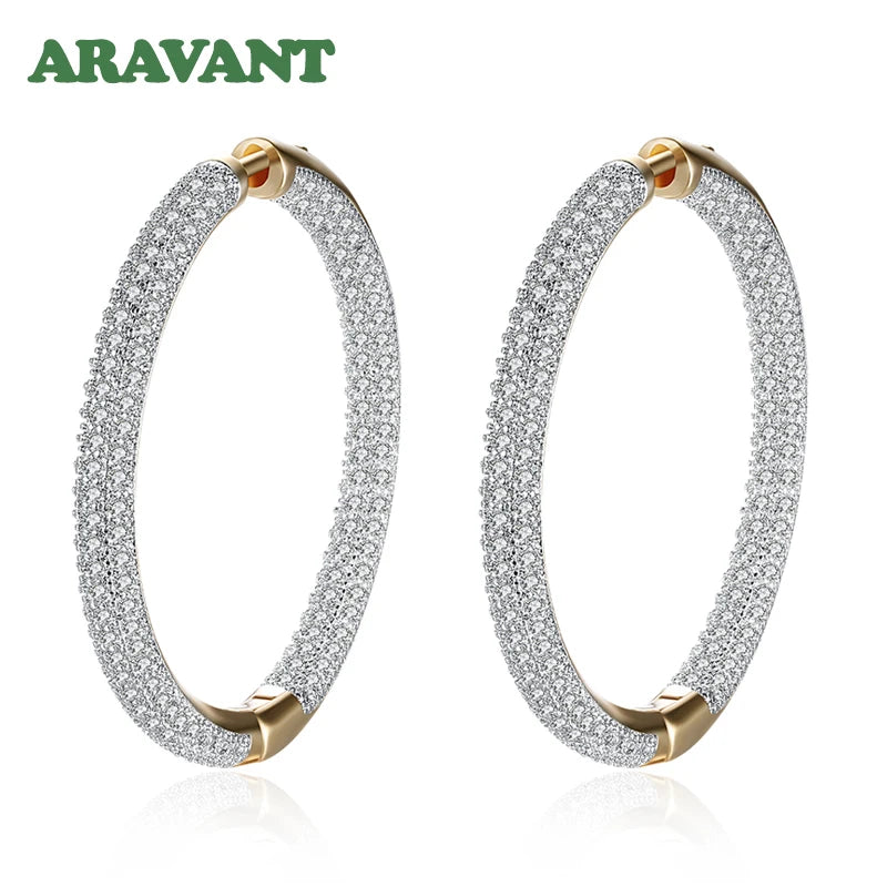 925 Silver 34Mm 18K Gold Circle Hoop Earrings for Women Fashion Wedding Jewelry