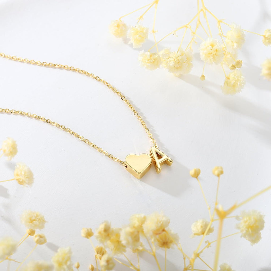 Regali Di Natale per Donne E Ragazze – Collana a Cuore Oro Con Lettere Da Donna, 14 Carati Placcato Oro Con Lettere A-Z Ciondolo a Forma Di Cuore Gioielli Regali Personalizzati per Donne