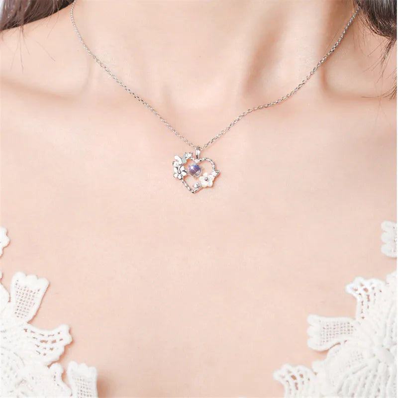 925 Sterling Silver Shell Flower Heart Charm Necklaces & Pendants Choker Necklace for Women Statement Wedding Party Jewelry