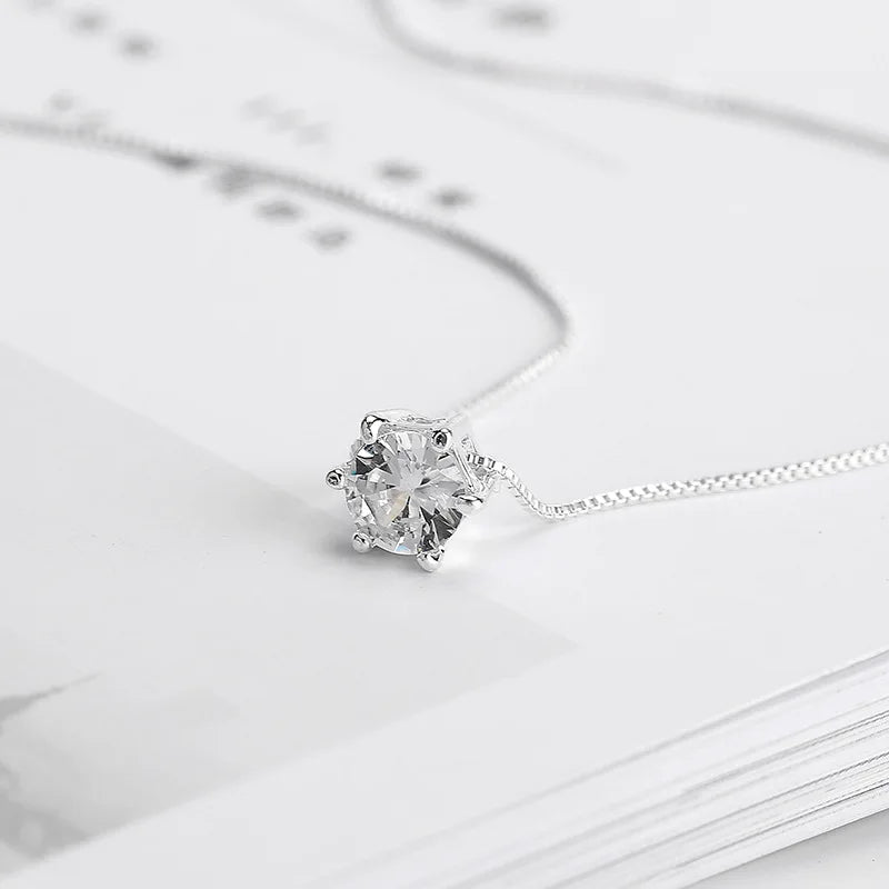 Simple Trendy Crystal Zircon Rhinestone Pendant Necklace for Women Charm White Gold Color Clavicle Chain Necklack Weddingjewelry
