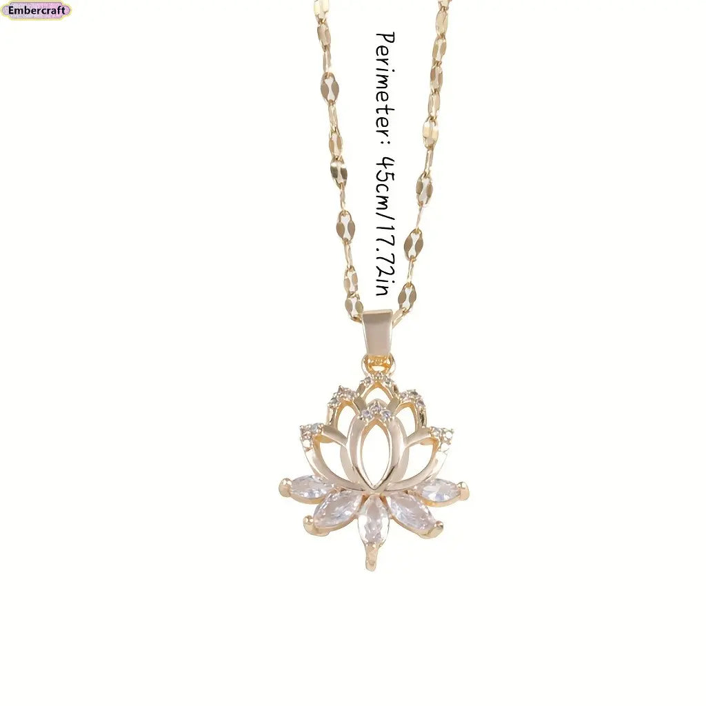 Women'S Gold Lotus Pendant Necklace, Cubic Zirconia Flower Charm Jewelry, Minimalist Dainty Accessories for Women, Spiritual Gift for Her, Daily Wear or Special Occasions, Gold Necklace Women,Summervibes