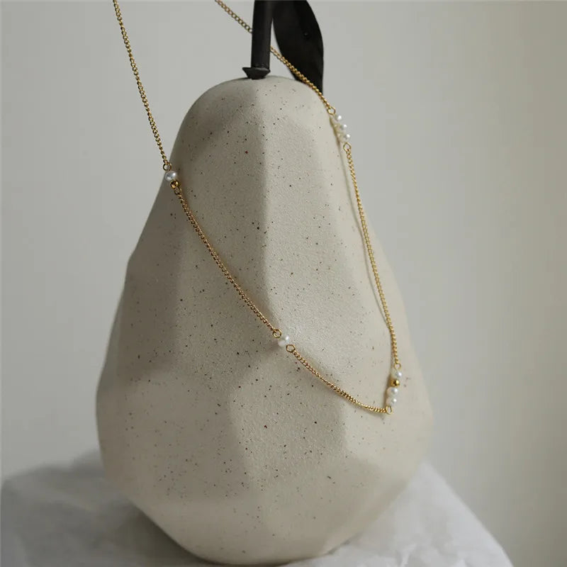 Stainless Steel Plated 18K Gold Handmade Natural Freshwater Pearls Necklace Clavicle Chain for Women Simple Gift Jewelry