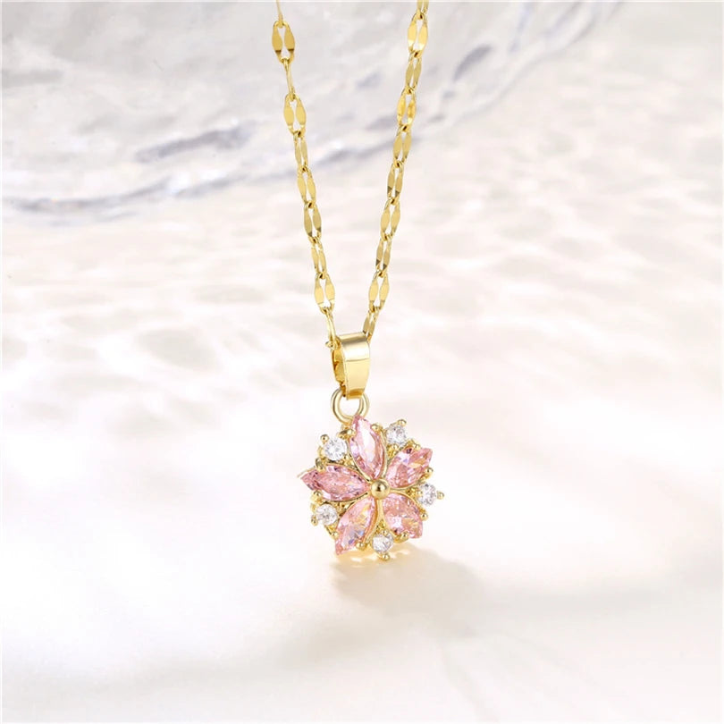 New in Light Luxury Zircon Crystal Stainless Steel Necklaces for Women Korean Fashion Sweet Sexy Female Clavicle Chain Jewelry