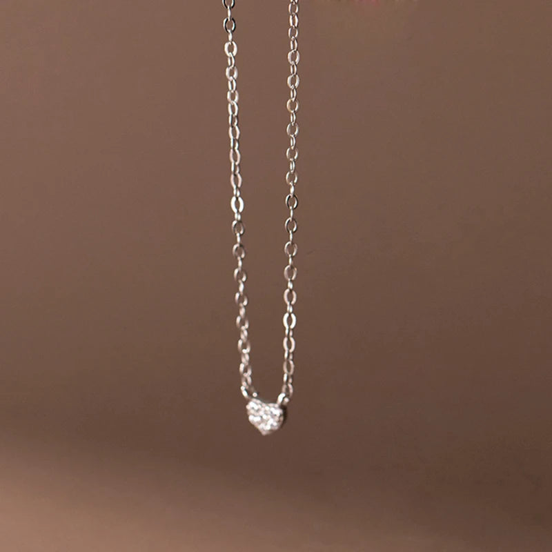 925 Sterling Silver Mini Love Heart Zircon Small Pendant Charm Necklace for Women Teen Clavicle Simple Party Jewelry Gift