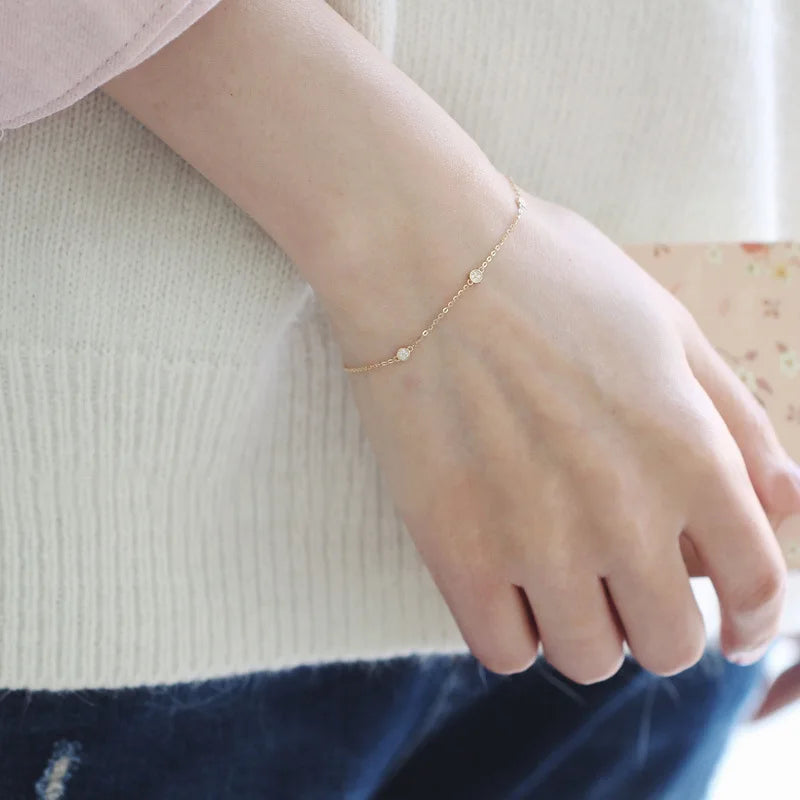 925 Sterling Silver 14K Gold Plated Bracelet INS Zircon Disc Light Luxury Bracelet for Women Jewelry
