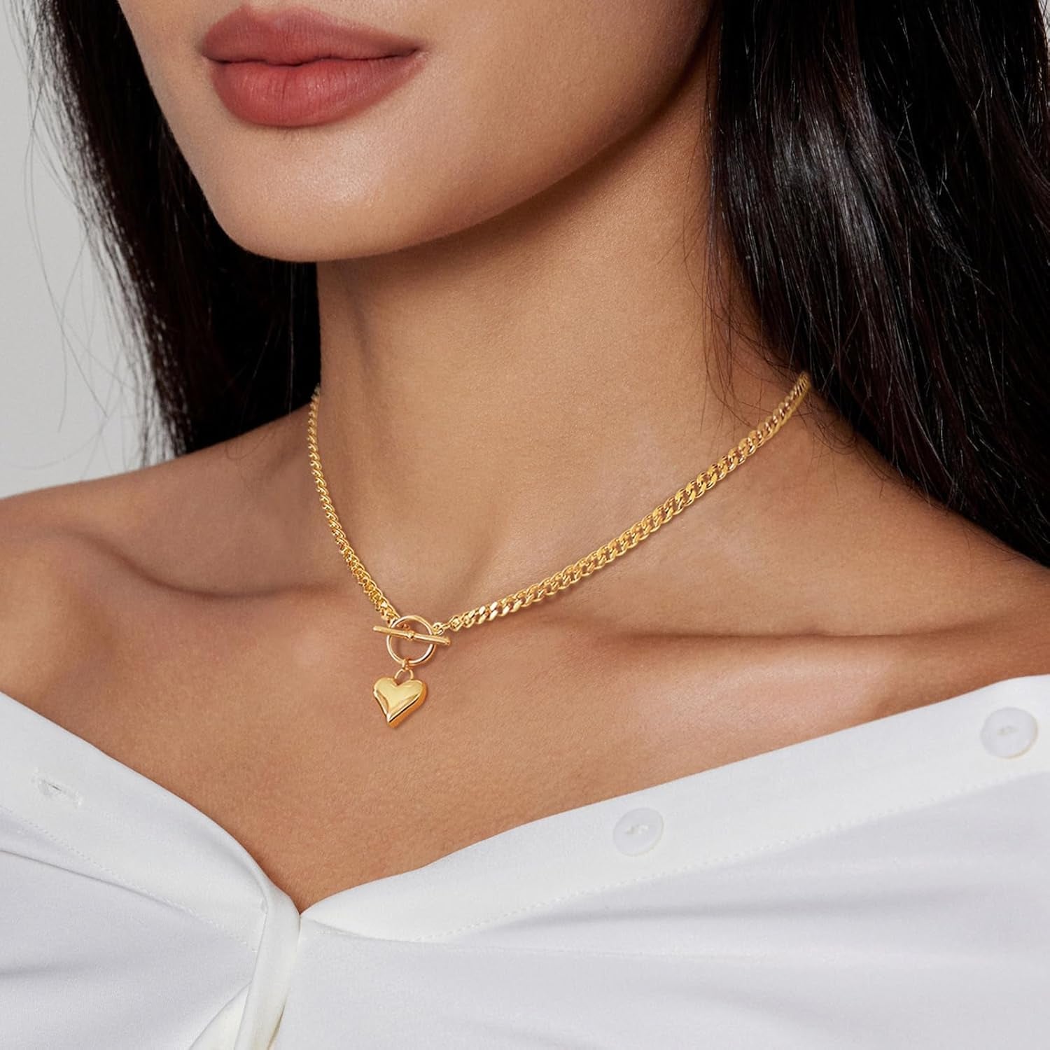 14Kcollana Donna Con Pendente a Cuore, Oro Catenina Elegante E Ipoallergenica, Regalo per Compleanni E Anniversari, Accessorio Moda per Donna E Fidanzata, Design Moderno E Raffinato（43.18Cm）