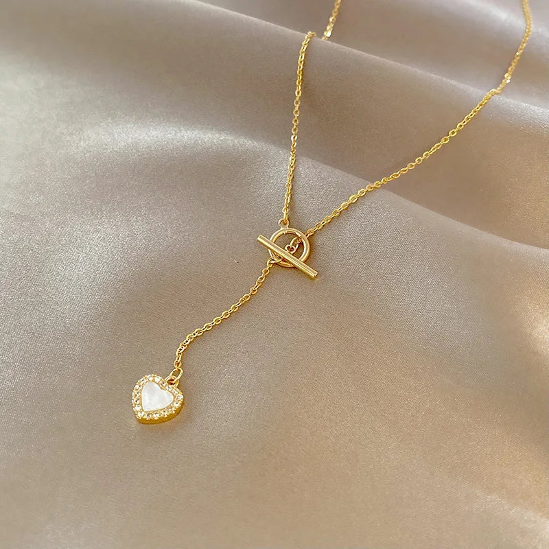 High Quality Stainless Steel Necklace for Women Gold Color Heart Shape Pendant Necklace Party Holiday Chain Jewelry
